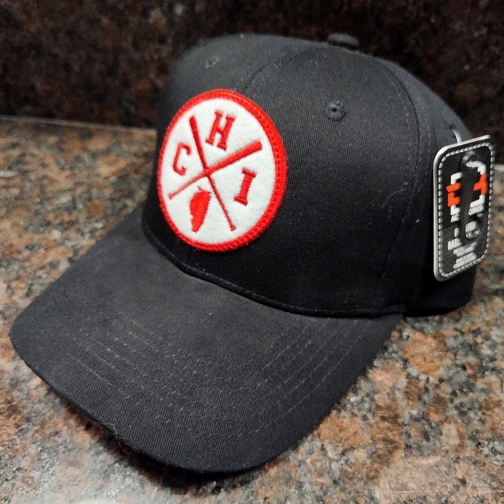 Black Baseball Cap with Red Logo